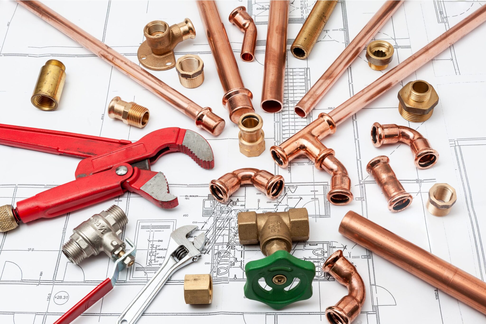 Copper pipes, fittings, valves, and plumbing tools in Winter Haven