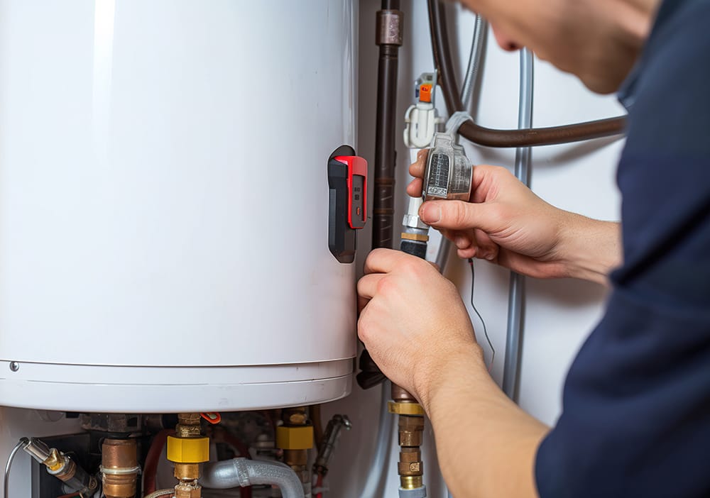 Technician repairing pipes connected to a water heater in Winter Haven